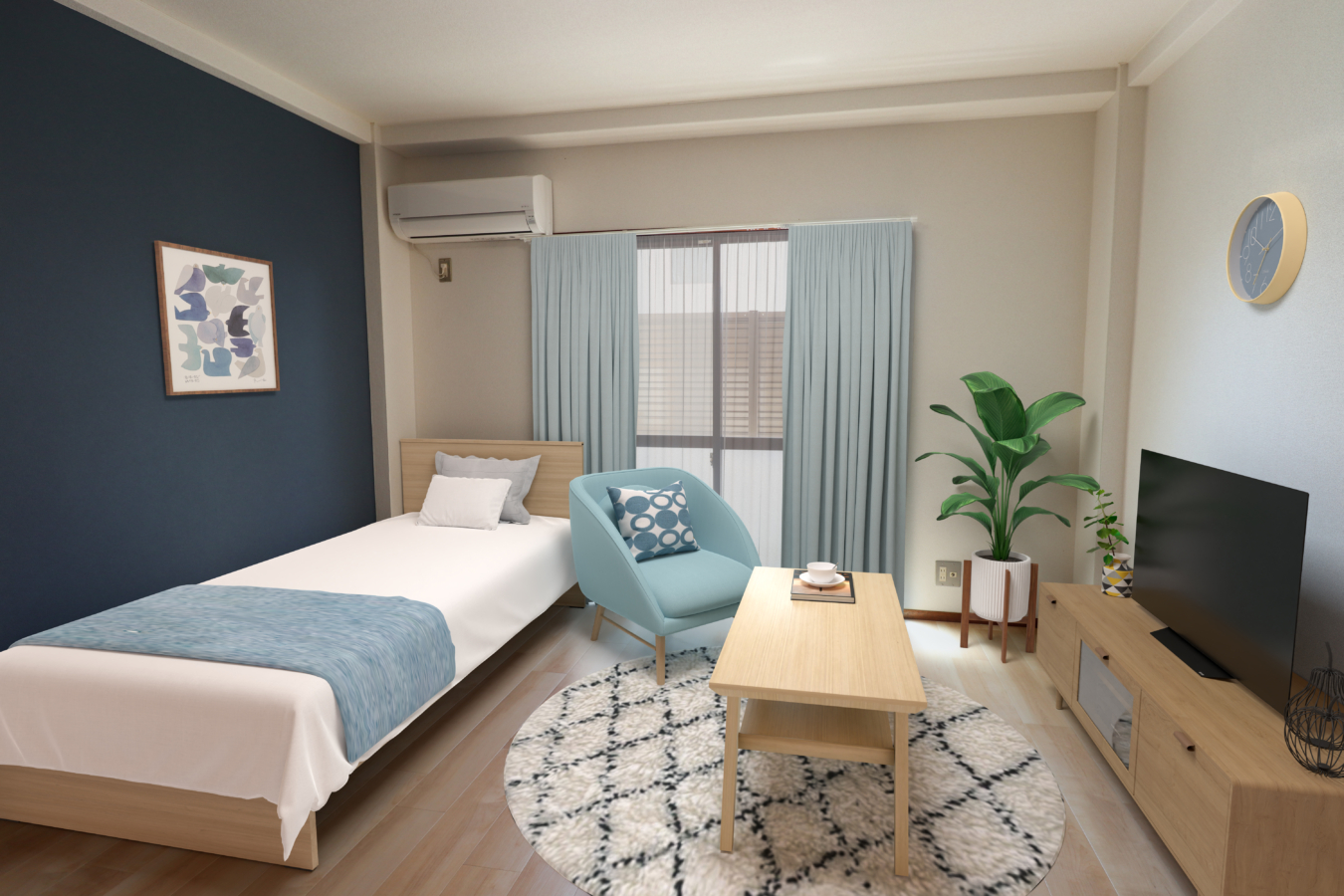 お部屋によって異なるアクセントクロス、水道代月額１.０００円固定です(フラット連光寺)