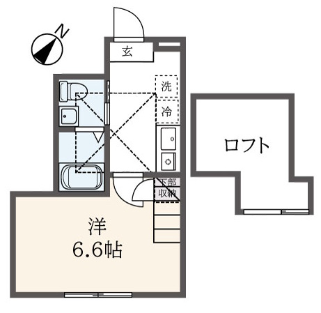 ロフトは階段で上れ安全、白基調の爽やかなお部屋『フィリシア石川町弐番館』