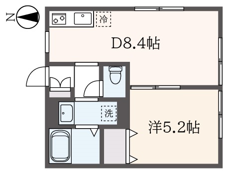 ダイニング8.4帖の1DK☆東・南面２面開口陽当り良好『ルミエール山手』