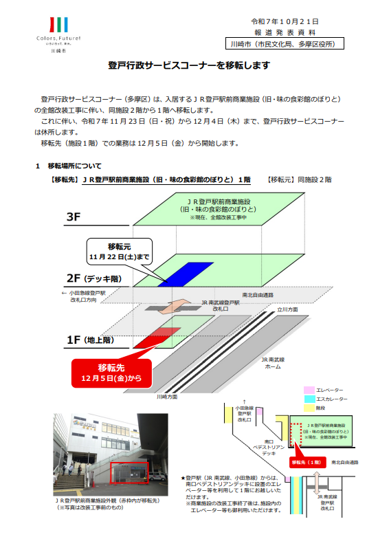 開設！登戸駅1階【登戸行政サービスコーナー】