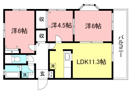 南向きで日当たり良好！のびのび3LDK♪（レ・フルール102　調布駅）